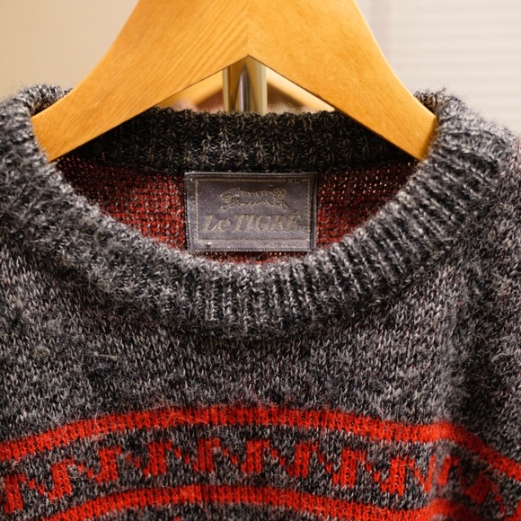 Le TIGRE vintage grey and red knit sweater - Picture 2 of 4